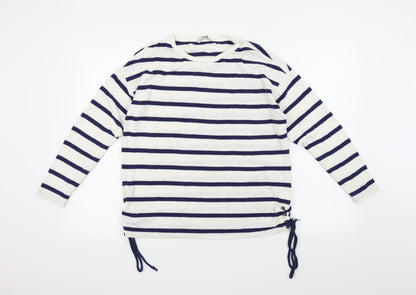 Additional front view of Tu women’s blue striped jumper, size UK 10