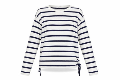 Front view of Tu women’s blue striped jumper, size UK 10