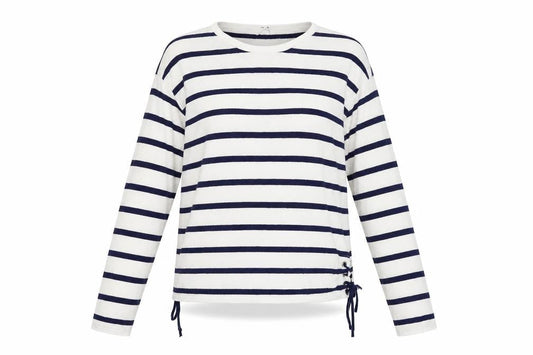 Front view of Tu women’s blue striped jumper, size UK 10