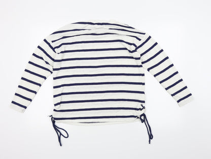 Back view of Tu women’s blue striped jumper, size UK 10