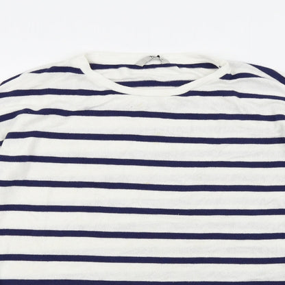 Close-up detail of Tu women’s blue striped jumper, size UK 10