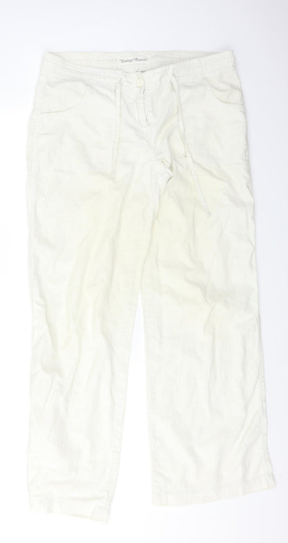 Additional front view of Vintage Casuals women’s beige trousers, size UK 14, 31-inch leg