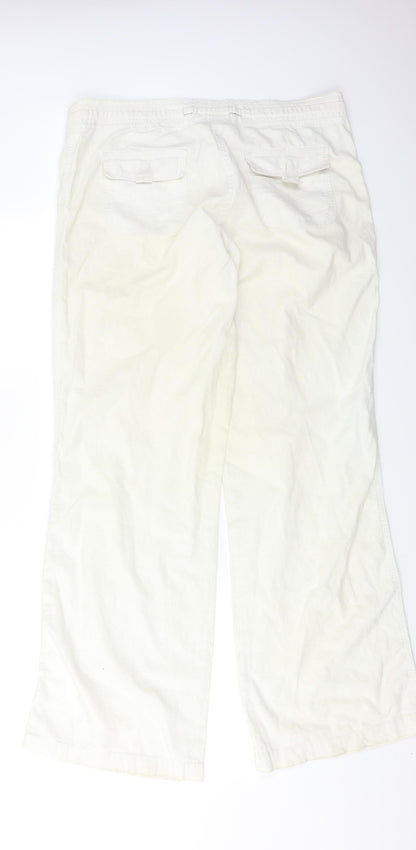 Back view of Vintage Casuals women’s beige trousers, size UK 14, 31-inch leg