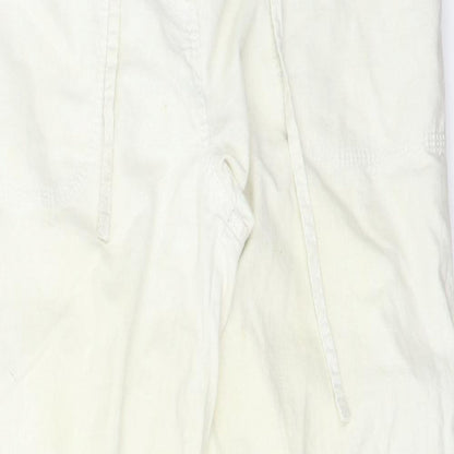 Close-up detail of Vintage Casuals women’s beige trousers, size UK 14, 31-inch leg