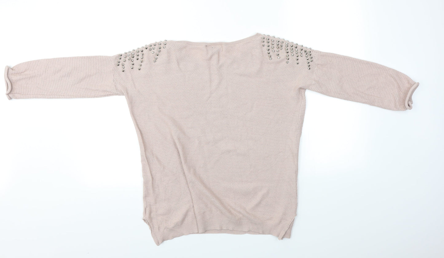 Warehouse Womens Pink   Pullover Jumper Size M  - Studs on sholder