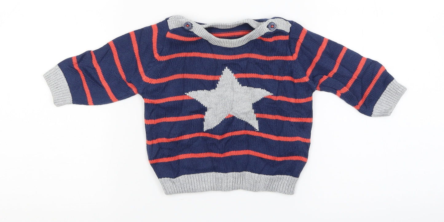 Marks and Spencer  Blue Striped Knit Henley Jumper Size 3-6 Months  - Star