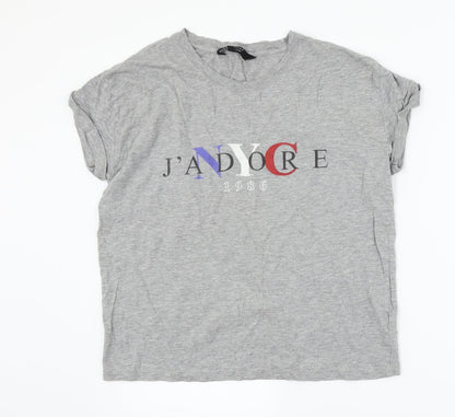 Front view of New Look girls’ grey basic t-shirt, size 12-13, years - j'adore
