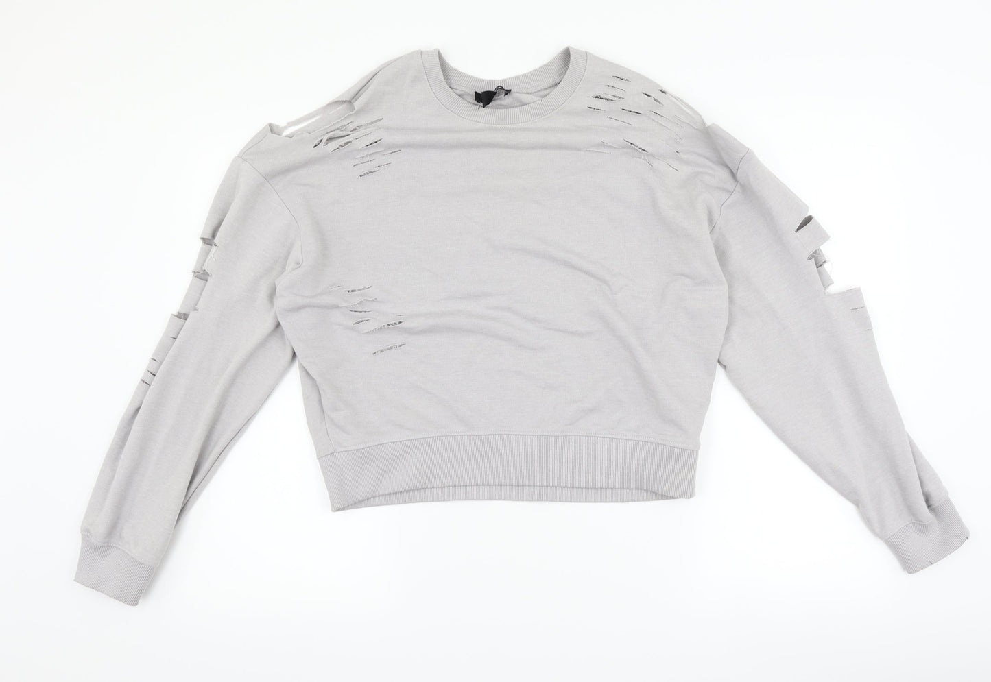 New Look Womens Grey   Pullover Sweatshirt Size 12  - distressed