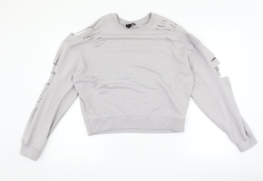 New Look Womens Grey   Pullover Sweatshirt Size 12  - distressed