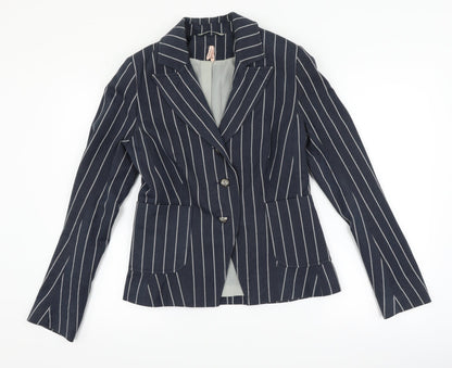 Additional front view of Miso women’s blue spotted jacket suit jacket, size UK 12