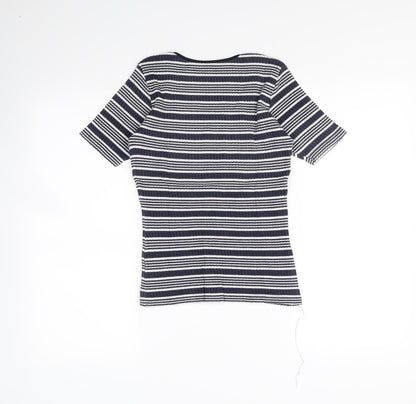 Back view of St Michael women’s blue striped basic blouse, size UK 12