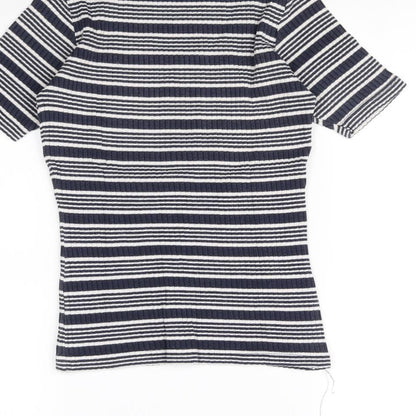 Brand and care label for St Michael women’s blue striped basic blouse, size UK 12
