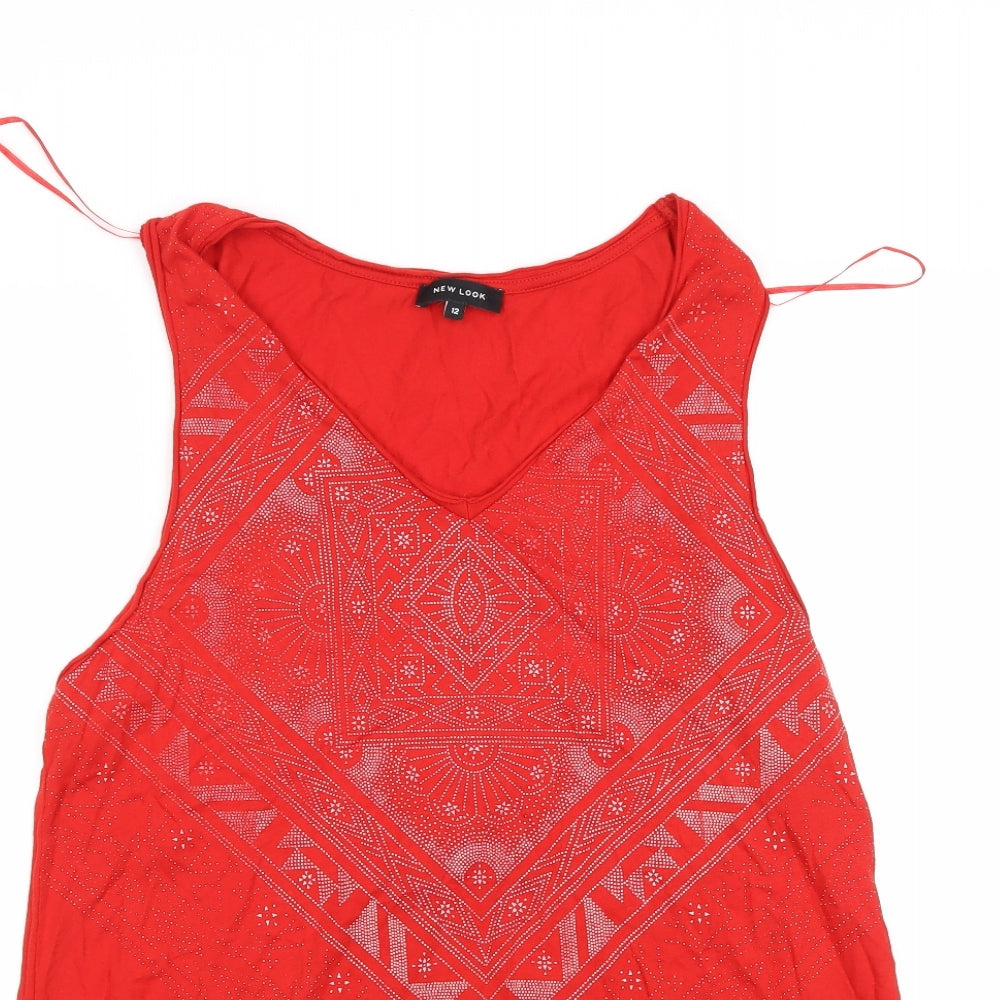 New Look Womens Red Geometric  T-Shirt Dress  Size 12