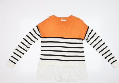 Additional front view of Exquiss's women’s multicoloured striped tunic jumper, size M