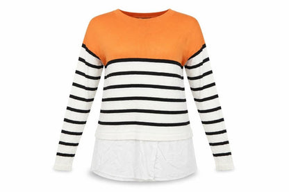 Front view of Exquiss's women’s multicoloured striped tunic jumper, size M