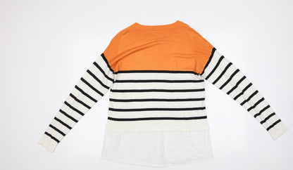 Back view of Exquiss's women’s multicoloured striped tunic jumper, size M
