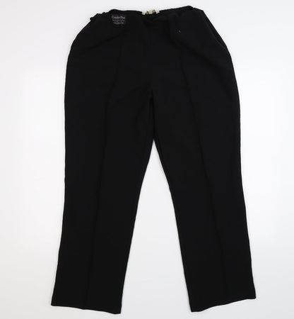 Additional front view of viva vi women’s black dress pants trousers, size UK 16, 27-inch leg - slimming