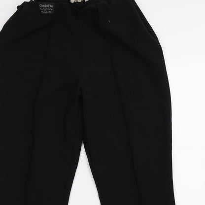 Close-up detail of viva vi women’s black dress pants trousers, size UK 16, 27-inch leg - slimming