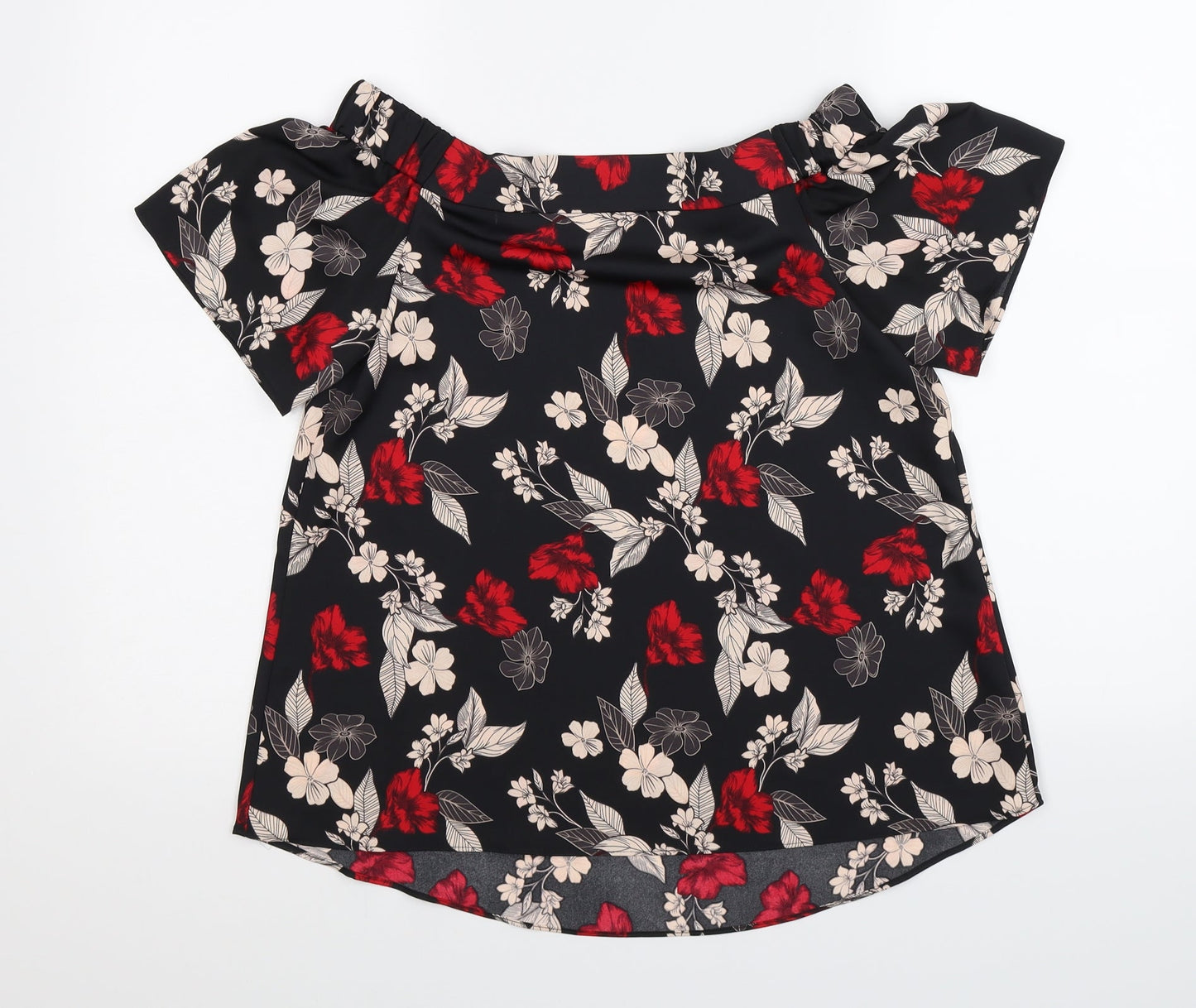 George Womens Black Floral Satin Basic Blouse Size 8