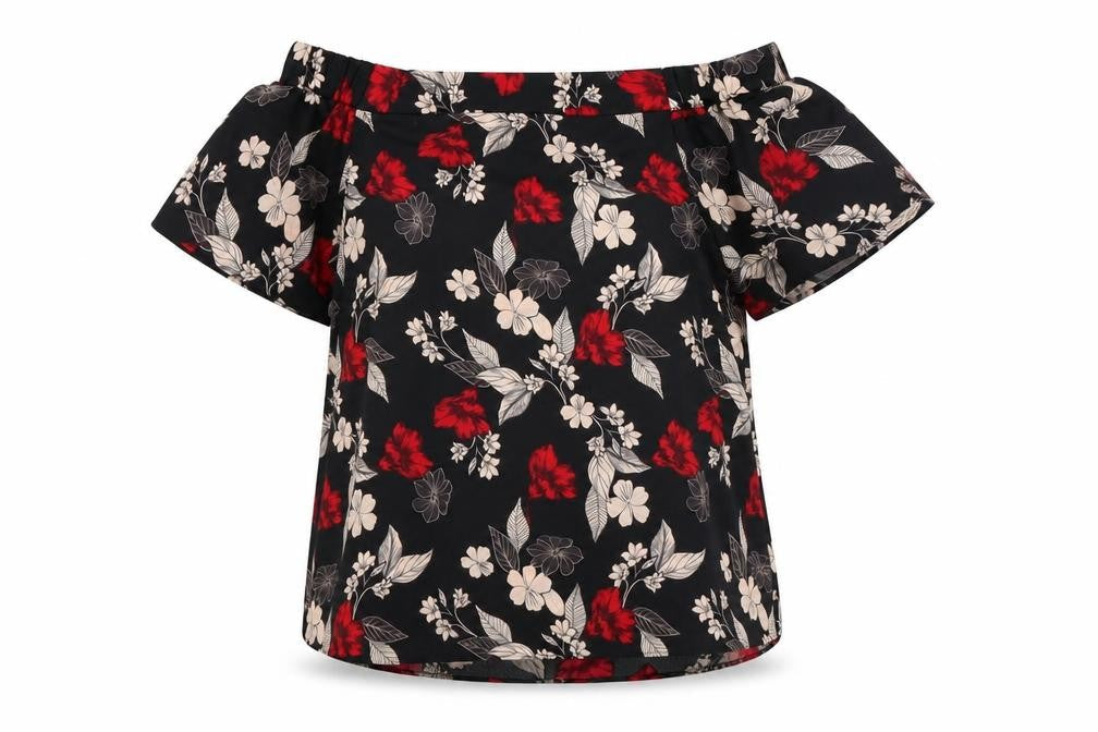 George Womens Black Floral Satin Basic Blouse Size 8