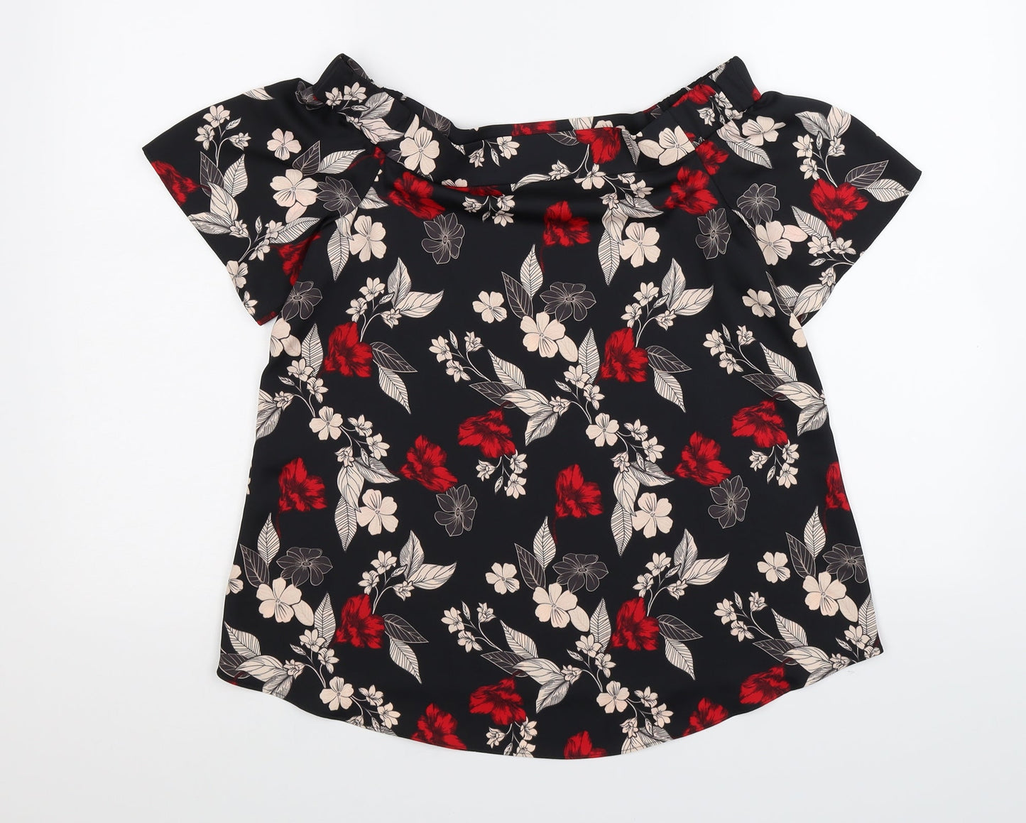 George Womens Black Floral Satin Basic Blouse Size 8