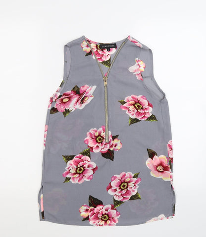 Additional front view of Cameo Rose women’s grey floral basic blouse, size UK 6