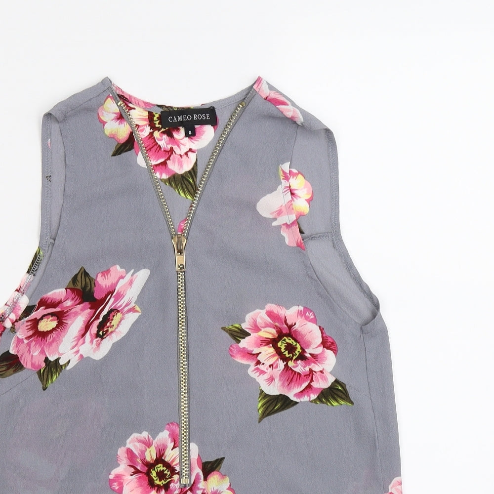 cameo rose Womens Grey Floral  Basic Blouse Size 6