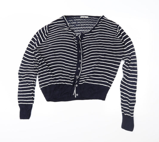 TU Womens Blue Striped Knit Cardigan Jumper Size 14