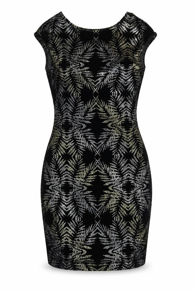 Topshop Womens Black Geometric Velour Sheath  Size 8
