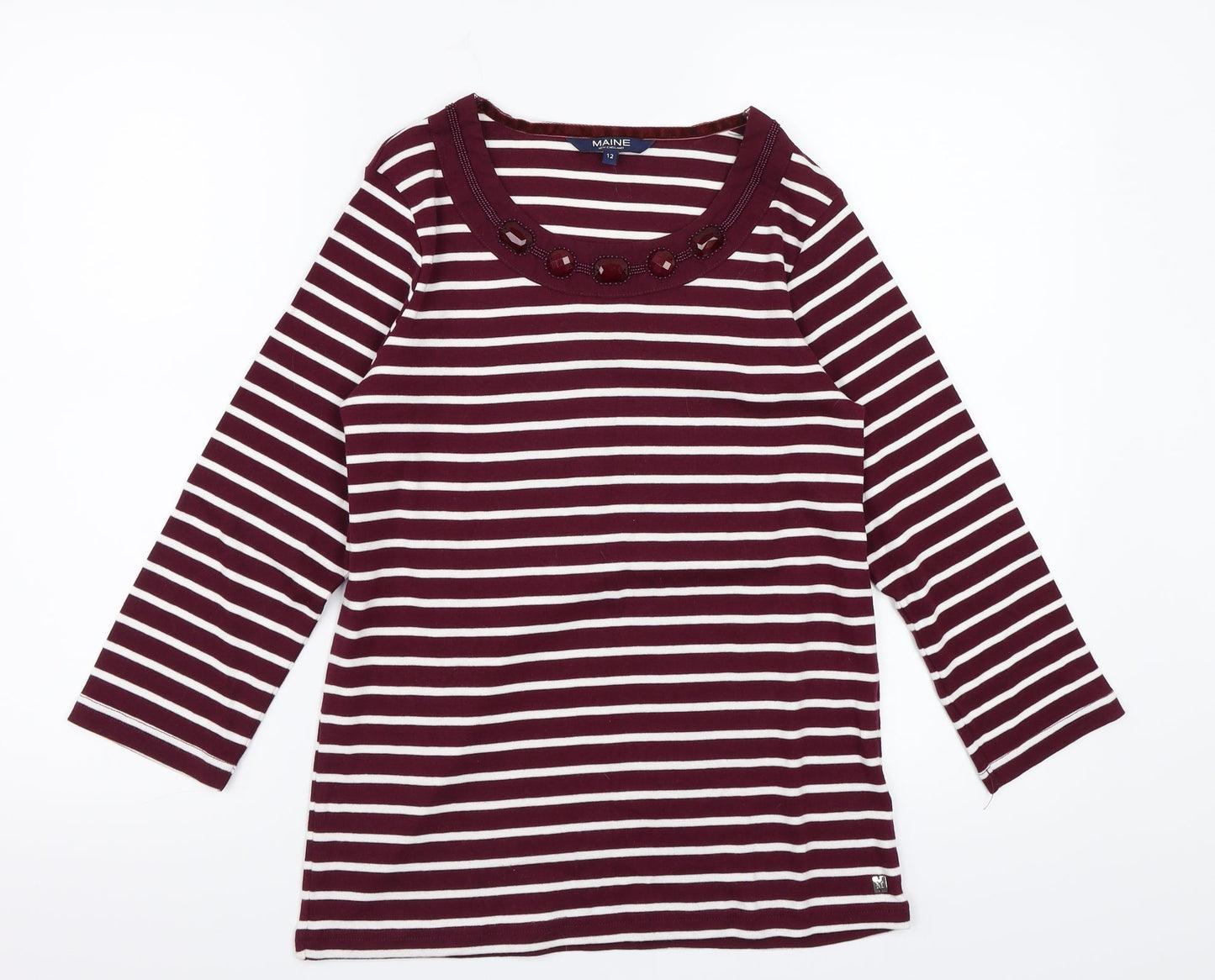 Maine Womens Purple Striped  Pullover Sweatshirt Size 12
