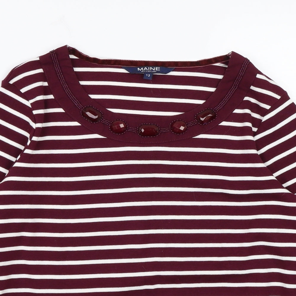 Maine Womens Purple Striped  Pullover Sweatshirt Size 12