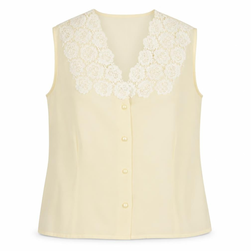 Imagination Womens Yellow   Basic Blouse Size 10  - floral Lace Neckline