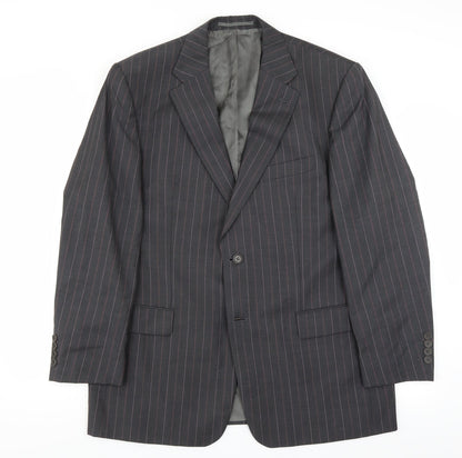 Front view of Angelico men’s grey striped jacket suit jacket, size 40