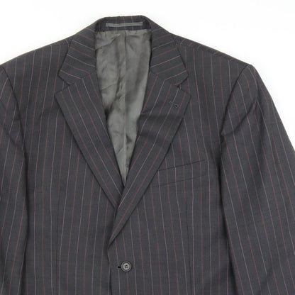 Close-up detail of Angelico men’s grey striped jacket suit jacket, size 40