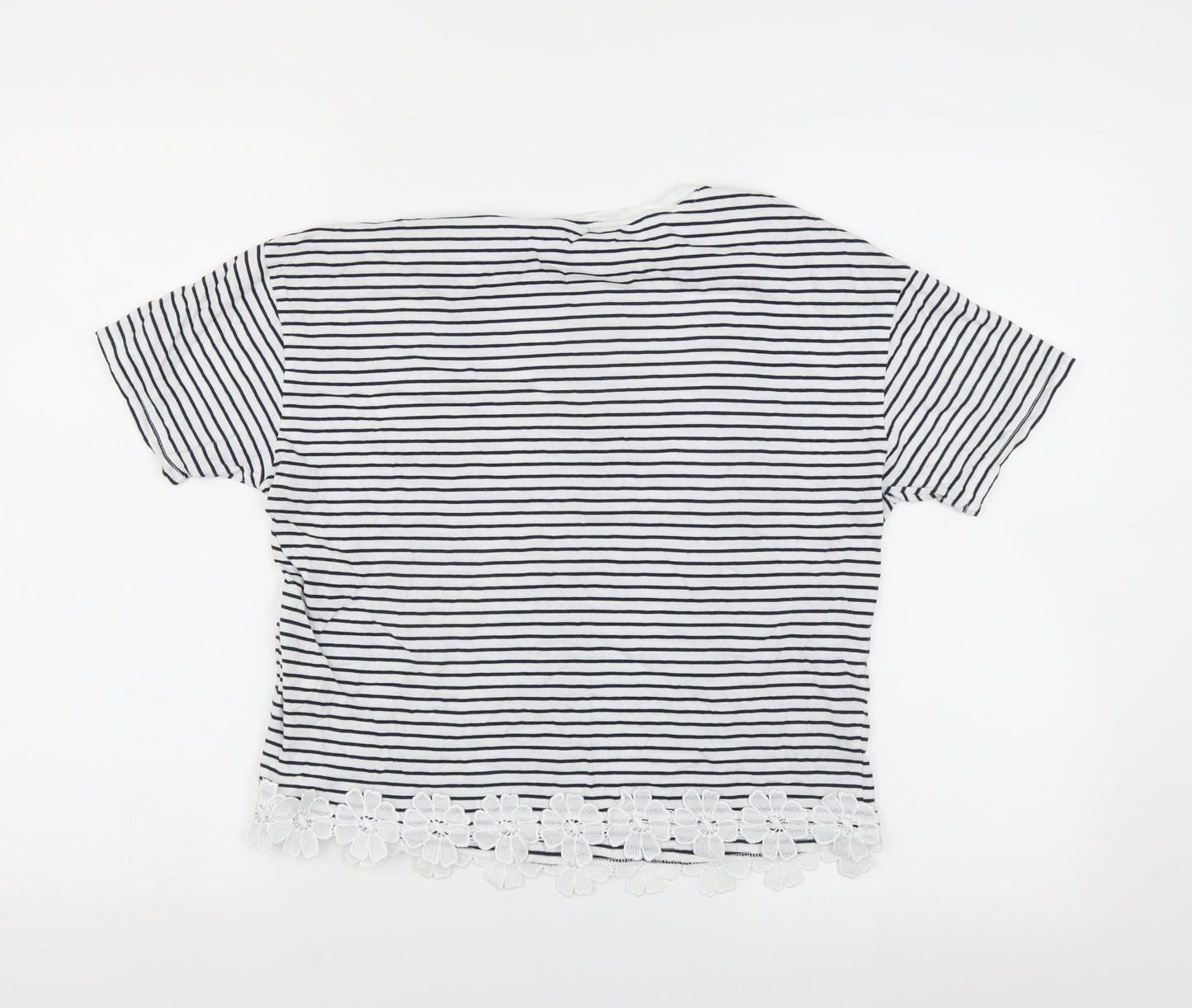 New Look Womens White Striped  Basic T-Shirt Size 6  - floral hem