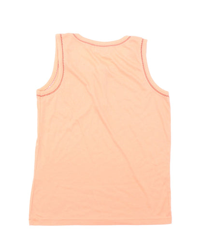 Back view of Design Essentials women’s orange basic tank, size S