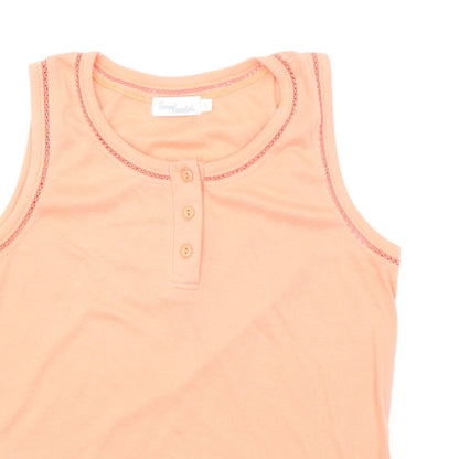 Close-up detail of Design Essentials women’s orange basic tank, size S
