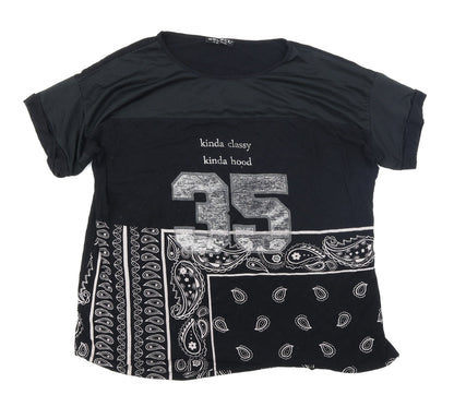 Front view of Select women’s black paisley basic t-shirt, size UK 16