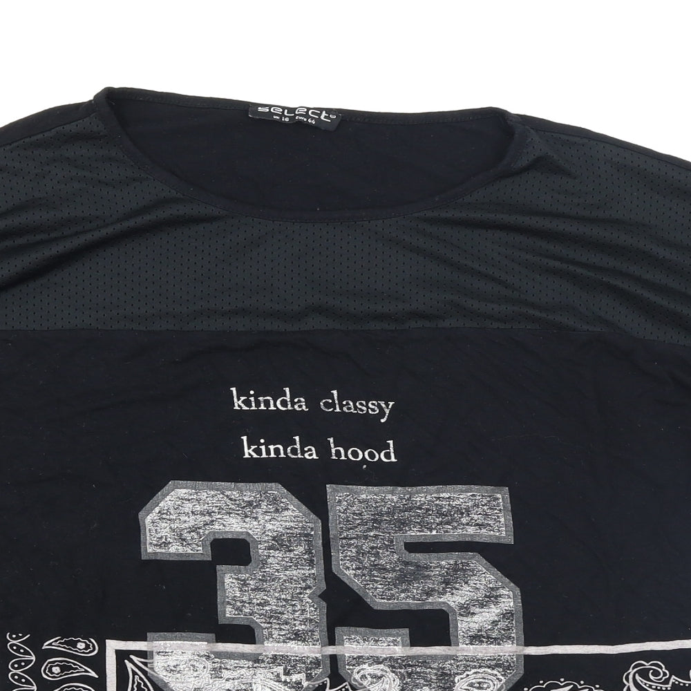 Select Womens Black Paisley  Basic T-Shirt Size 16