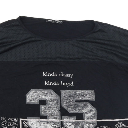 Close-up detail of Select women’s black paisley basic t-shirt, size UK 16