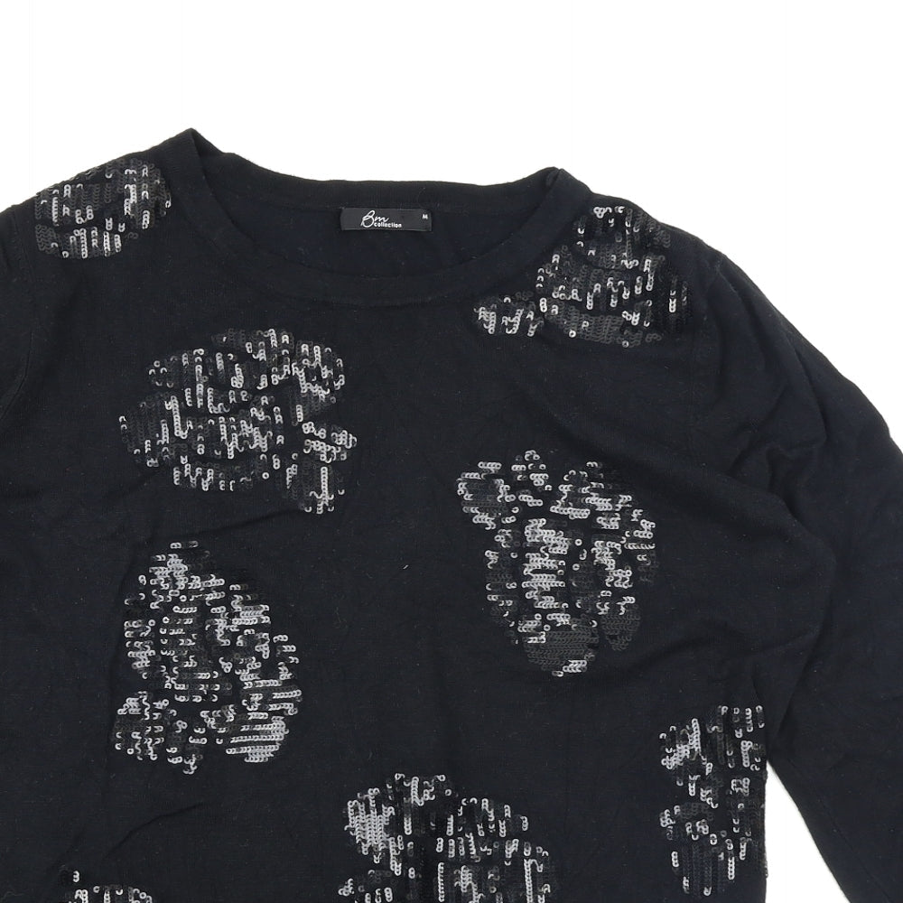 BM Collection Womens Black  Knit Pullover Jumper Size M