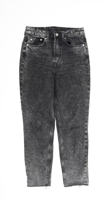 Additional front view of Divided women’s black denim tapered jeans, size UK 8, 25-inch leg