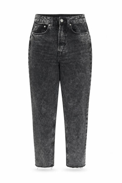 Front view of Divided women’s black denim tapered jeans, size UK 8, 25-inch leg