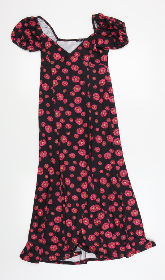 nastygal Womens Black Floral  Fit & Flare  Size 6