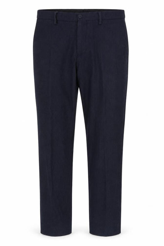 Front view of Next men’s blue trousers, size 32, in, 29-inch leg