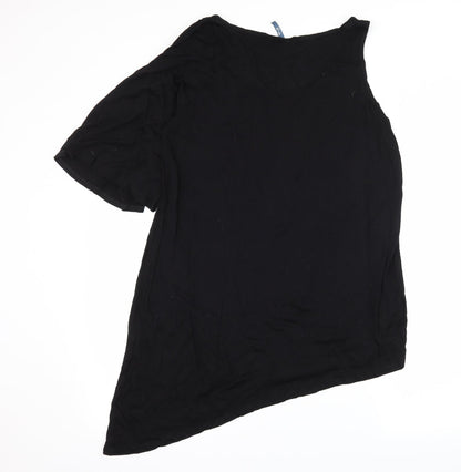 Back view of E-vie women’s black jersey basic t-shirt, size UK 14