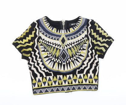 Additional front view of Missguided women’s black geometric jersey basic t-shirt, size UK 8