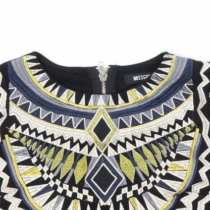 Close-up detail of Missguided women’s black geometric jersey basic t-shirt, size UK 8