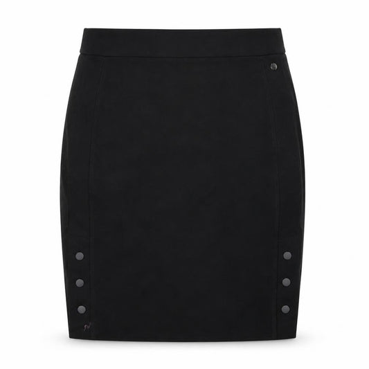 Front view of Garcia women’s black denim a-line skirt, size XS
