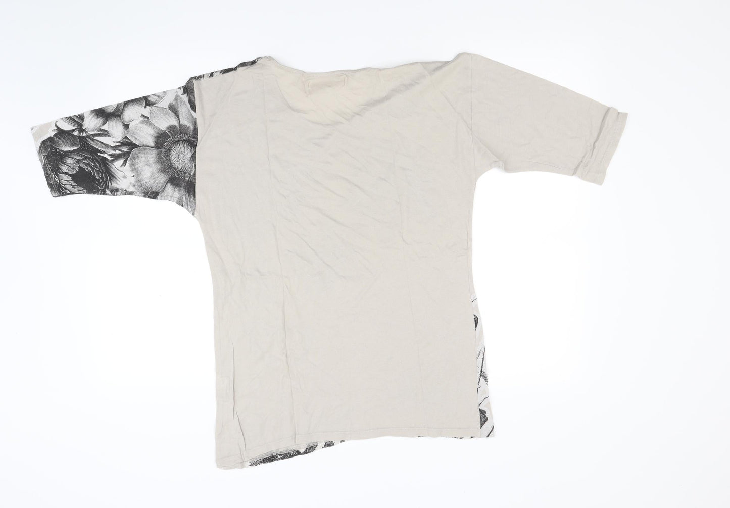 Preworn Womens Beige Floral  Basic T-Shirt Size S